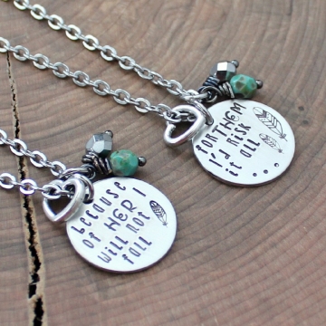 Mother Daughter Necklace Set, Mother's Day Necklace, Quote Jewelry, Inspirational Mother Daughter Jewelry, Family Necklace Set, Gift For Mom - I Will Not Fall, I'd Risk It All, Mother Daughter Gift Set