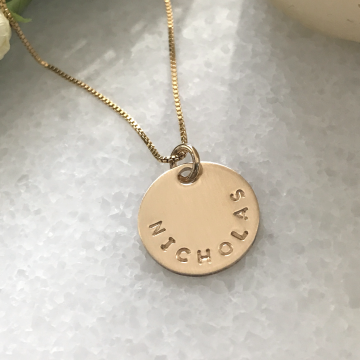 The Nicholas Necklace, Unisex Personalized Gold Necklace, Round Coin Necklace