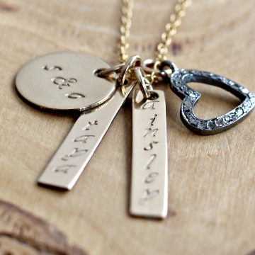 Personalized Gold & Diamond Heart Family Necklace, Hand Stamped, Custom, Candace Necklace