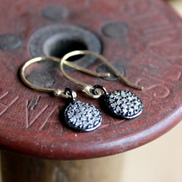 Pave Diamond And Gold or Sterling Dangle Earrings, Eclipse Earrings