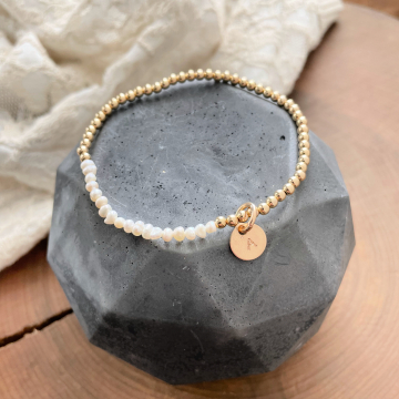 Pearl Hope Bracelet - Gold and Pearl Initial Bracelet, Personalized Gold Stretch Bracelet