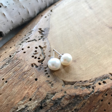 Pearl Stud Earrings, Fresh Water and Sterling Silver Stud Earrings, Chunky Pearl Studs