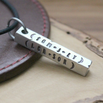 Men's Personalized Pewter Bar Necklace, Masculine Men's Necklace On Leather - Murphy Necklace