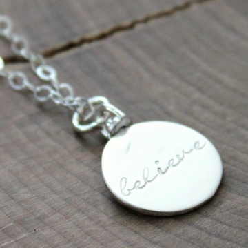Personalized Double Sided Silver Round Swivel Necklace, Double Sided Hand Stamped Tag, Custom Name And Birthdate, Initials And Wedding Day, Monogram And Inspirational Word - Audrey Necklace