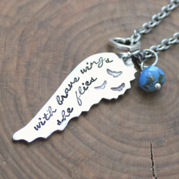 Inspirational Necklace - With Brave Wings She Flies