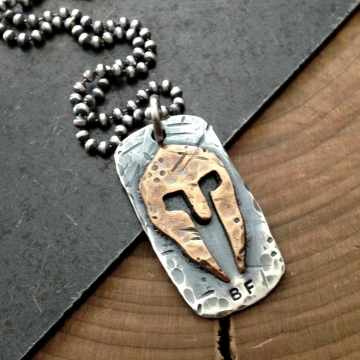 Spartan Necklace, Personalized Men's Dog Tags Necklace, Rustic Men's Silver & Bronze Necklace, Hand Stamped Men's Gift - Spartan Necklace