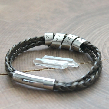 Secret Spinning Message Bracelet Personalized Leather and Silver Scroll Bracelet - Tyler Bracelet