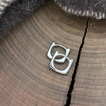 Sterling Silver Square Tiny Hoop Earrings - Square Ear Hugs