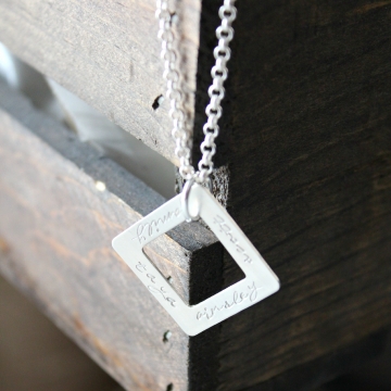 Personalized Silver Square Washer Necklace, 4 Sided Personalized Square, Hand Stamped - Lee Necklace