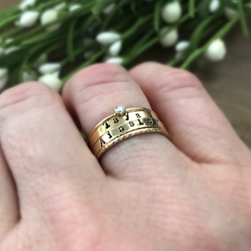 Family Stacking Ring Set in Gold Fill, Set of Gold Name Rings, Stacking Ring Set