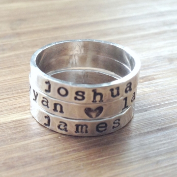 Personalized Stacking Ring, Sterling Silver Name Ring, Custom Message Ring, Hand Stamped Stacking Rings, Mommy Rings, Hammered Everyday Silver Ring - Jane Ring