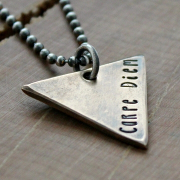 Men's Carpe Diem Necklace, Men's Personalized Necklace, Modern Triangle Necklace, Mixed metal Men's Necklace, Bronze & Silver Necklace, Men's Gift, Pendants For Men, Men's Jewelry