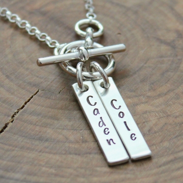 Personalized Name Necklace, Hand Stamped Sterling Silver Toggle Chain - Tristan Necklace